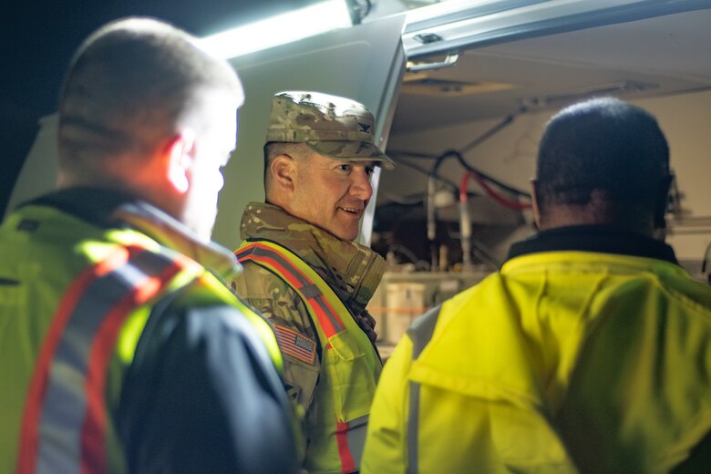 Col. Marvin L. Griffin, Huntsville Center commander, talks with the professionals working on a chemical warfare materiel remediation project at Redstone Arsenal, Alabama, Jan. 16, 2020, for which Huntsville Center’s Chemical Warfare Design Center is serving as executing agent.
