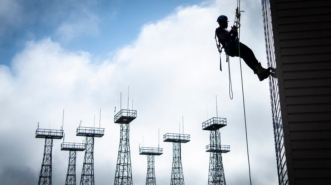 Staff Sgt. practices ascending a four-story vertical wall