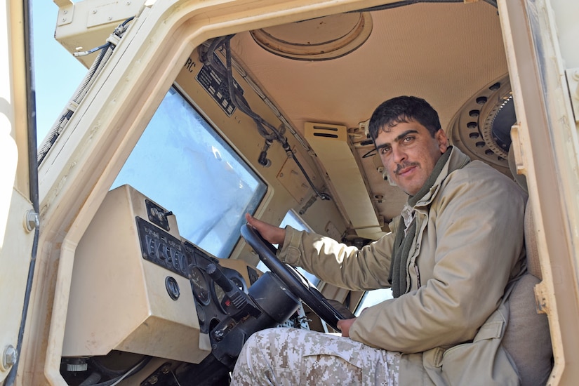 A Jordan Armed Forces-Arab Army (JAF) Soldier sits in the driver’s seat of a Mine Resistant Ambush Protected Wheeled Armor Vehicle during a Subject Matter Expert Exchange with Military Engagement Team-Jordan, 158th Maneuver Enhancement Brigade, Arizona Army National Guard, at a base outside of Amman, Jordan in January. The U.S. military has a long-standing relationship with Jordan to support our mutual objectives by providing military assistance to the JAF consistent with our national interests. (U.S. Army photo by Sgt. 1st Class Elvis Sierra)