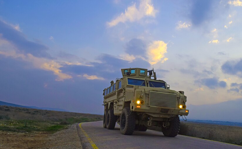 A Jordan Armed Forces-Arab Army (JAF) Soldier practices driving a Mine Resistant Ambush Protected Wheeled Armored Vehicle during a Subject Matter Expert Exchange with Military Engagement Team-Jordan, 158th Maneuver Enhancement Brigade, Arizona Army National Guard, at a base outside of Amman, Jordan in January. The U.S. military has a long-standing relationship with Jordan to support our mutual objectives by providing military assistance to the JAF consistent with our national interests. (U.S. Army photo by Sgt. 1st Class Elvis Sierra)