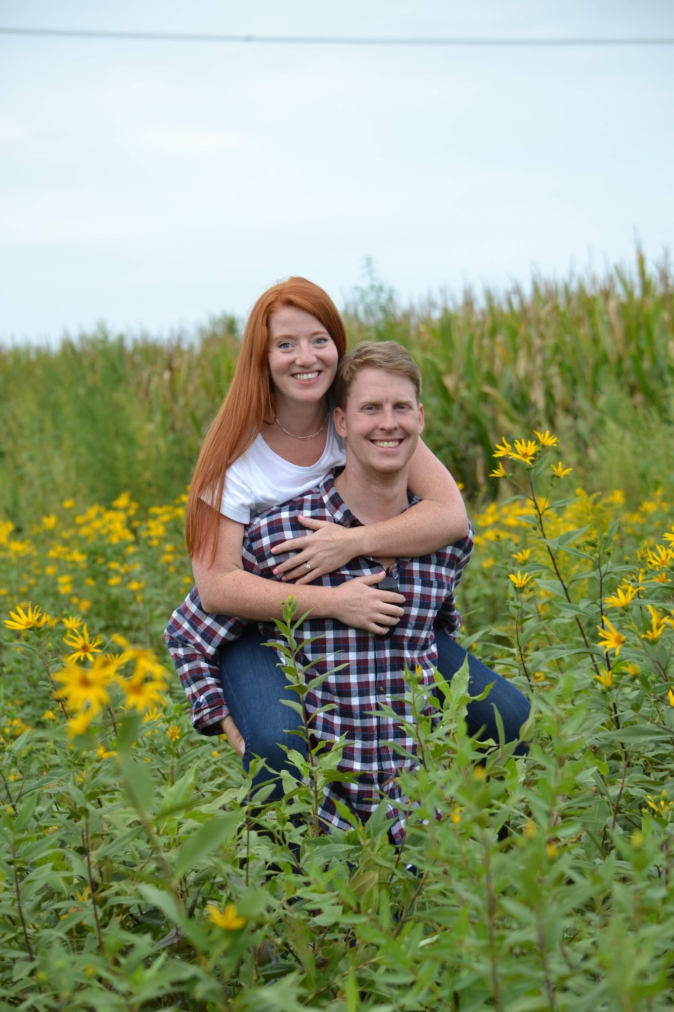 Marie Lisman and Capt. Stuart Shippee, a 393rd Bomb Squadron B-2 Spirit Stealth Bomber pilot pose for a photo Aug. 31, 2019, in northern Missouri. Once he launched a few squadron coins with a weather balloon, Shippee gained the confidence to launch a ring approximately 90 thousand feet into the atmosphere to propose to his fiancée. (Courtesy Photo)