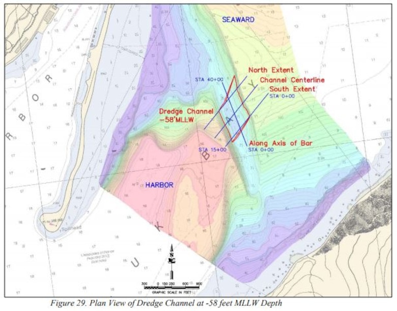 Figure 29 - Plan View of Dredge Channel at -58 feet MLLW Depth: