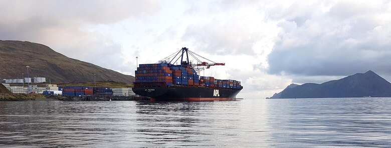 Dutch Harbor is the only deep draft port along the 1,200-mile Aleutian Island chain. The port provides vital services to vessels operating in the North Pacific and the Bering Sea. It has the most western terminal in the U.S. (Photo by Chris Hoffman, USACE - Alaska District)