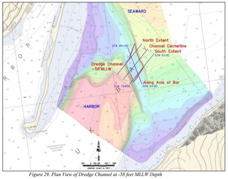 Figure 29 - Plan View of Dredge Channel at -58 feet MLLW Depth: