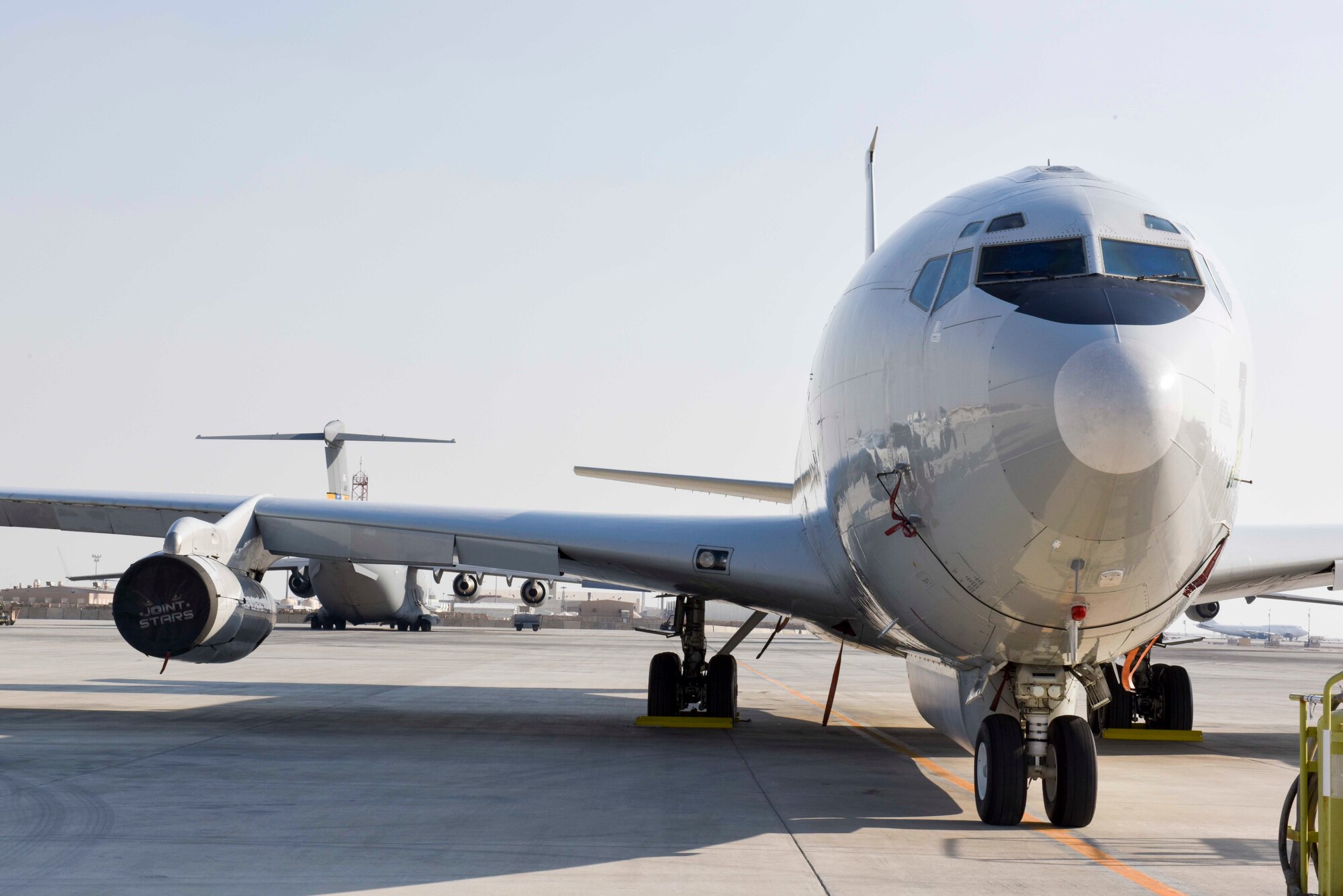An E-8C Joint Surveillance Target Attack Radar System aircraft sits on the flightline