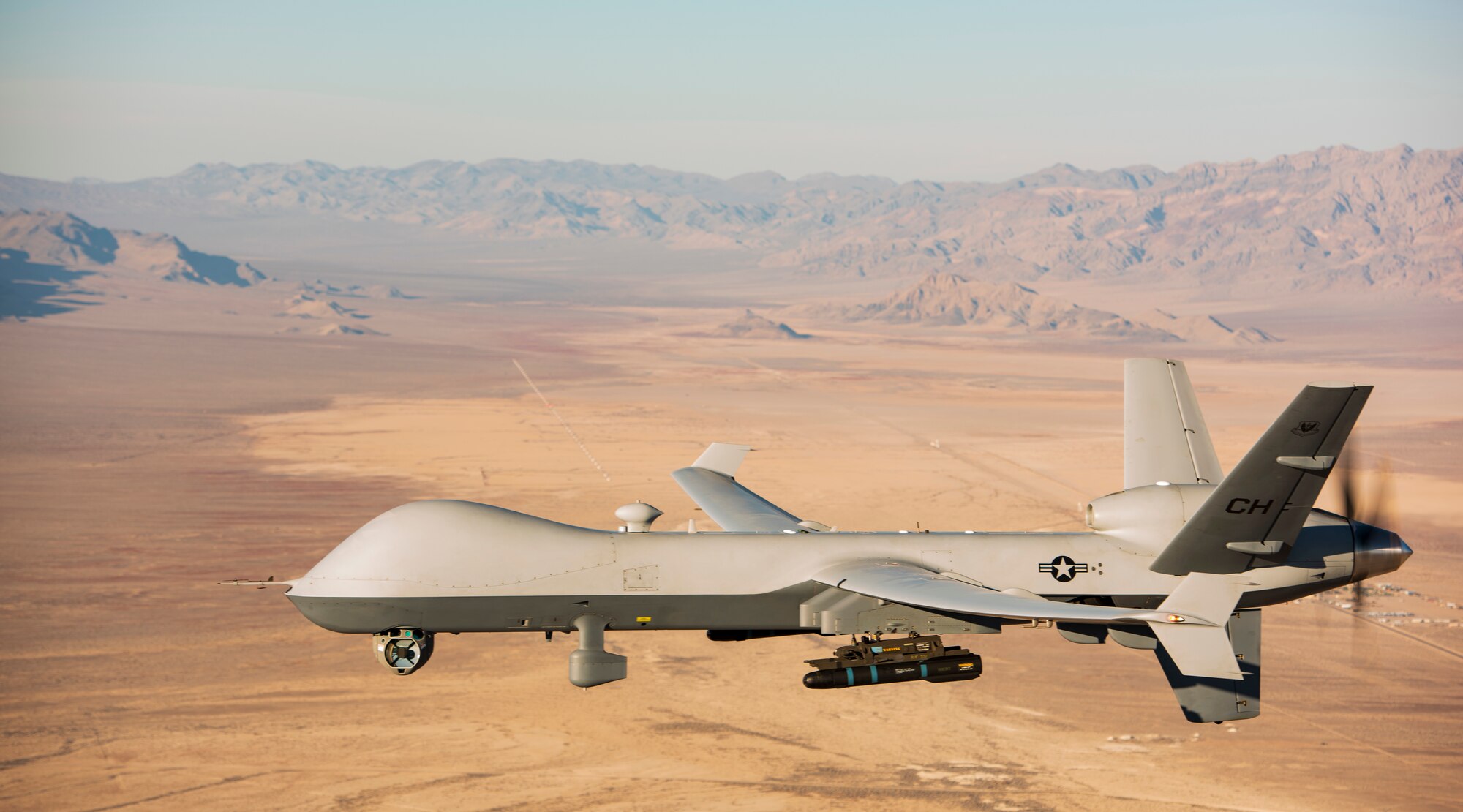 An MQ-9 Reaper flies over the Nevada Test and Training Range