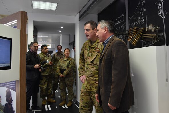 U.S. Air Force Brig. Gen. Mark R. August, 86th Airlift Wing commander, second from right, meets with retired Portuguese air force Brig. Gen. Eduardo Faria, right, to tour the Portuguese Aviation Museum, Lajes Field, Portugal, Jan. 21, 2020.