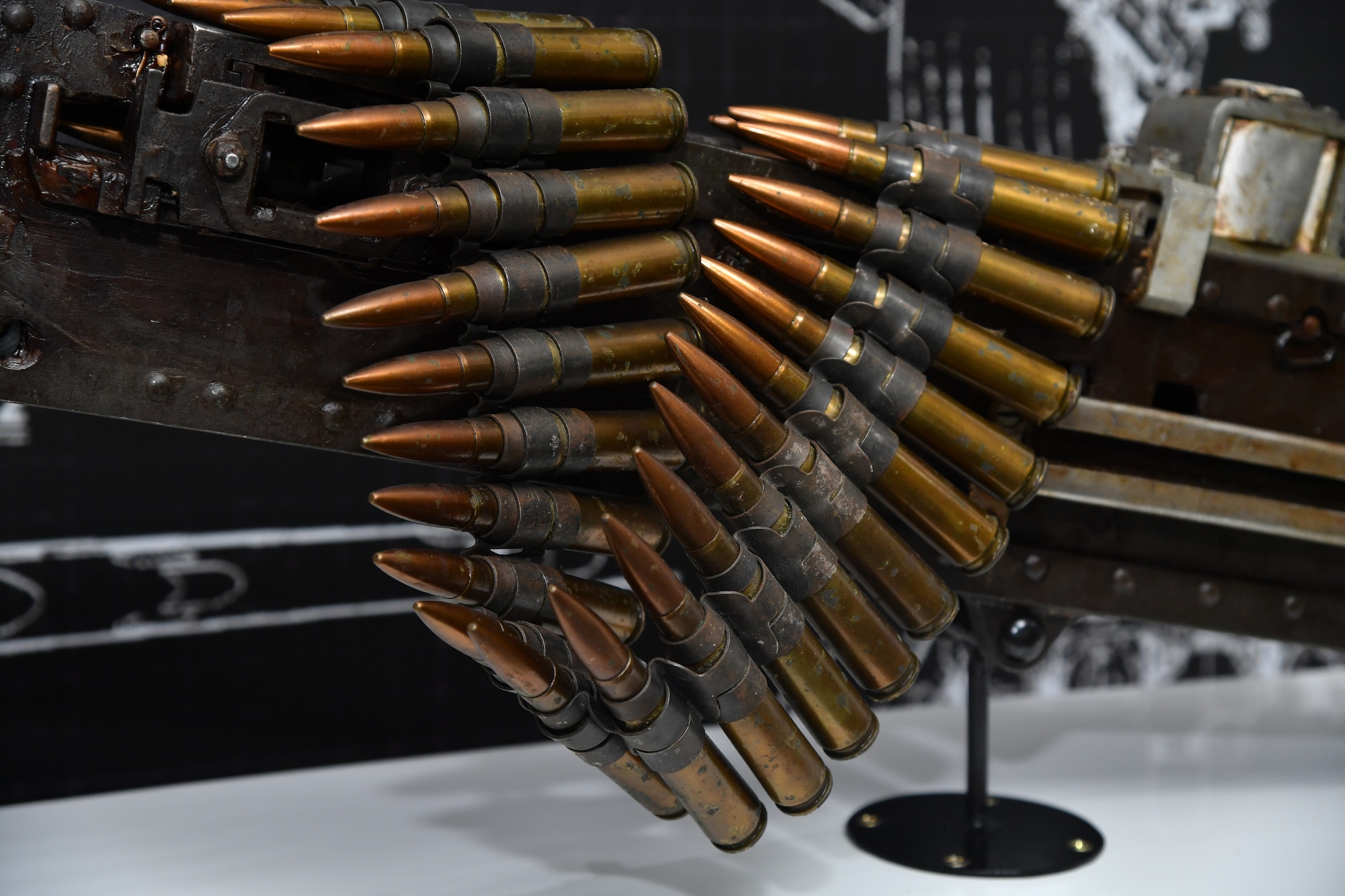 Ammunition for a Browning M2 machine gun is displayed at the Portuguese Aviation Museum, Lajes Field, Portugal, Jan. 21, 2020.