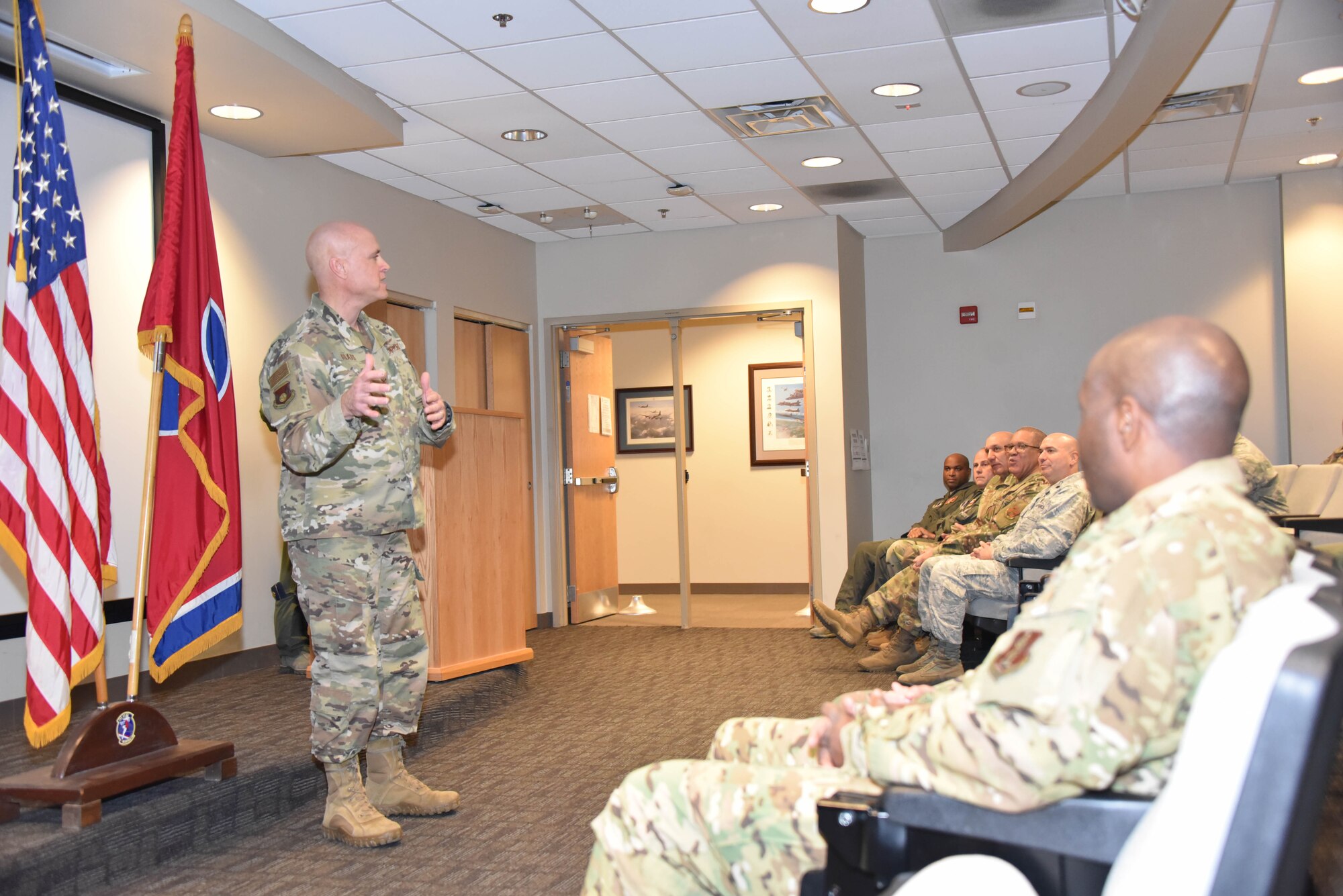 Col Glass speaks to 164th AW Airmen