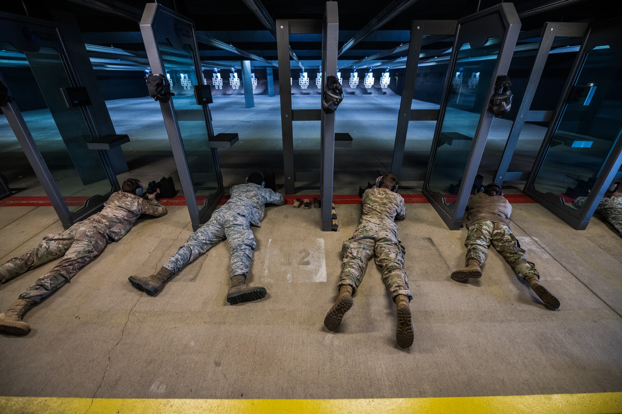 Citizen Airmen with the 932nd Airlift Wing participate in M4 rifle qualification, Scott Air Force Base, Illinois, Feb. 8, 2020. The course sharpens their weapon systems skills and ensures optimal performance of the firearms they carry daily. (U.S. Air Force photo by SrA. Brooke Deiters)