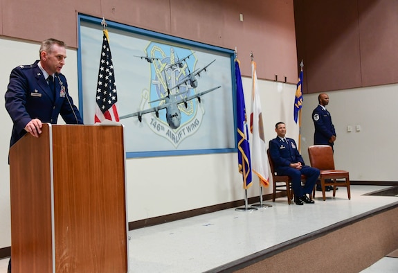 California Air National Guard Col. Christopher Dougherty assumes command of the 146th Operations Group during a promotion and assumption of command ceremony at the Channel Islands Air National Guard Station, California, February 8, 2020. (U.S. Air National Guard photo by Senior Airman Michelle Ulber)