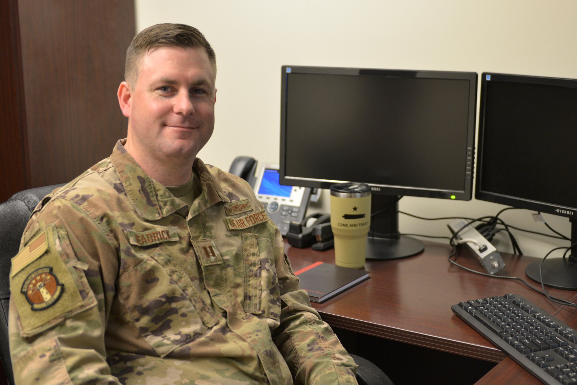 U.S. Air Force Capt. Ryan Headrick, 81st Training Wing Commander's Action Group director, poses for a photo at Keesler Air Force Base, Mississippi, Jan. 30, 2020. Headrick received the 2019 General John P. Jumper Award for Excellence in Warfighting Integration. (U.S. Air Force photo by Airman 1st Class Kimberly L. Mueller)