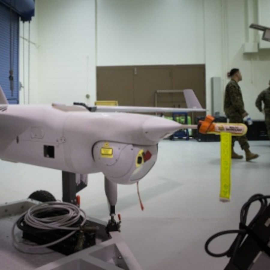 U.S. Marines and Sailors attended a ground breaking ribbon cutting ceremony for the RQ-21A Blackjack Course at the Center for Naval Aviation Technical Training, Marine Corps Air Station (MCAS) Cherry Point, North Carolina, Feb. 10, 2020. There ceremony announced the opening of the RQ-21A Blackjack maintenance course which has not been instructed through the United States Marine Corps until now. The technological and systematic advancement and evolutions will now be experienced firsthand by all Sailors and Marines who are taught in this military occupational specialty at MCAS Cherry Point Center for Naval Aviation Technical Training.  (U.S. Marine Corps photo by Cpl. Micha Pierce)