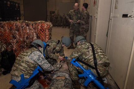 U.S. Air Force Gen. Mike Holmes, the commander of Air Combat Command, tours the 633rd Medical Group War Readiness Material Warehouse at Joint Base Langley-Eustis, Virginia, Feb. 7, 2020.