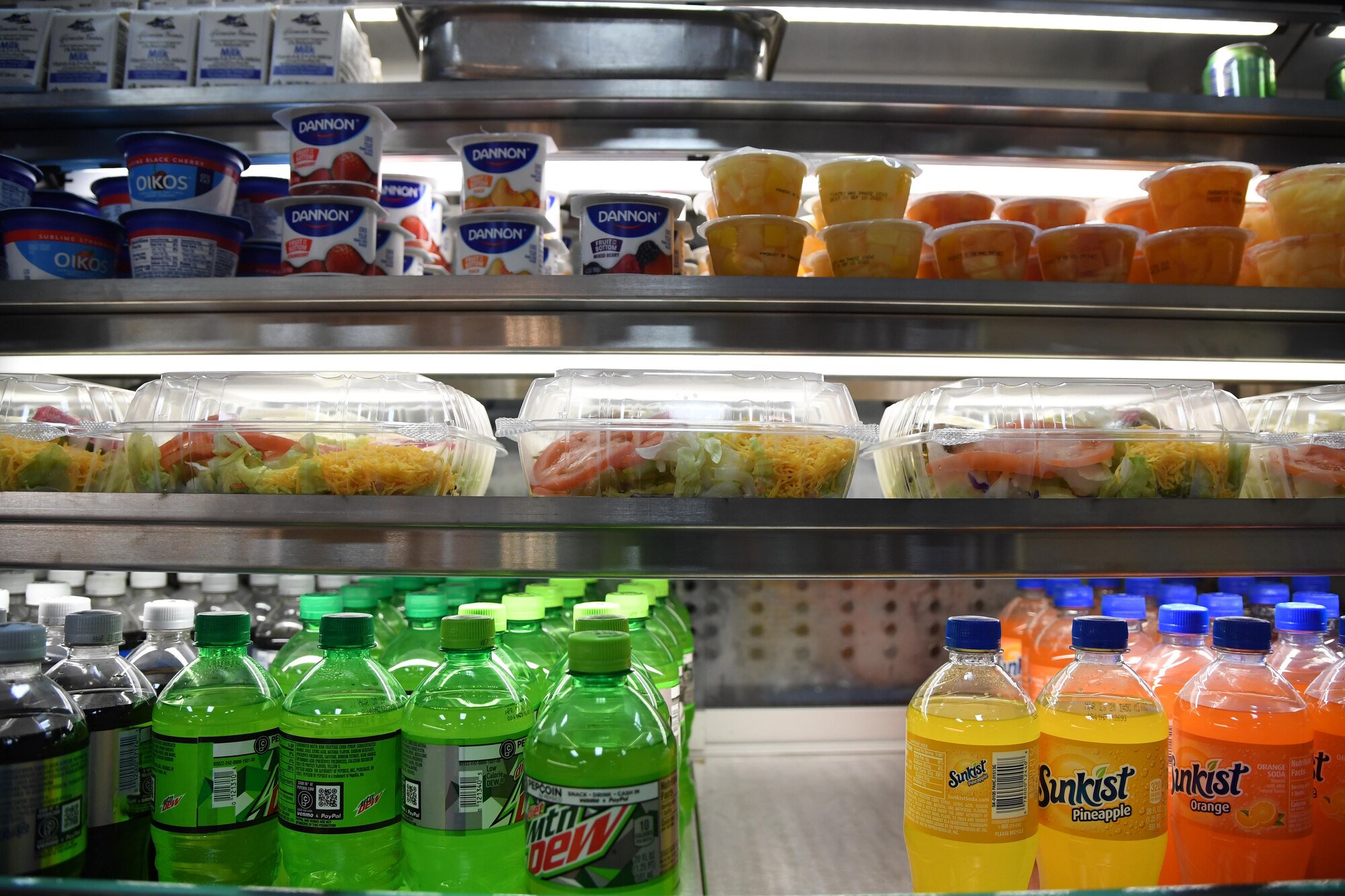 The new addition of a grab-n-go section is featured during the grand re-opening of the Gaude Lanes Bowling Center at Keesler Air Force Base, Mississippi, Feb. 7, 2020. Renovations in the 11th Frame Cafe includes more space, new furniture and light fixtures. (U.S. Air Force photo by Kemberly Groue)