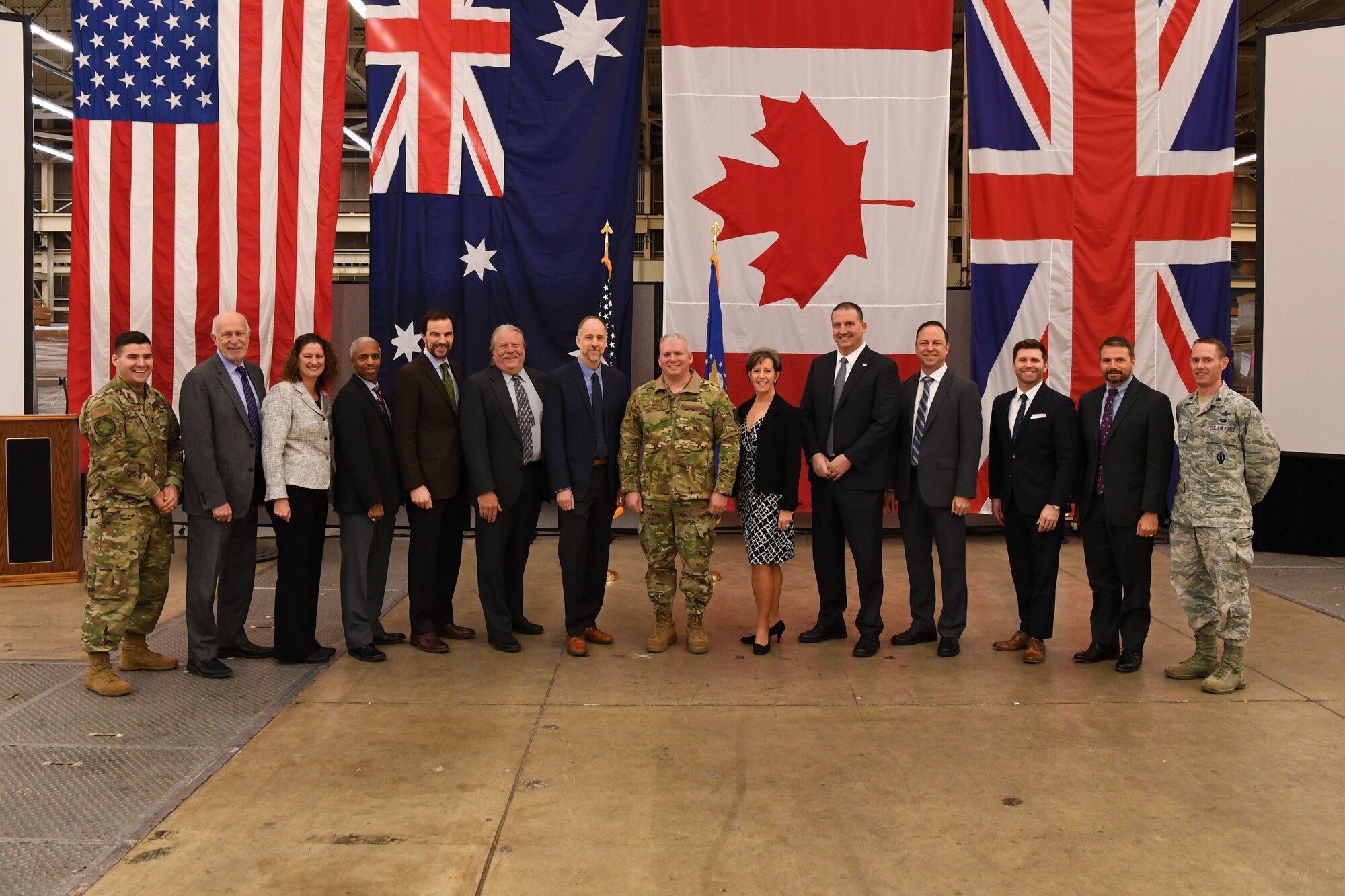 Col. Scott D. Brodeur, Director, Combined Space Operations Center, and Commander, 614th Air Operations Center, poses for a photo with executives from commercial companies during a Commercial Integration Cell executive session at the Combined Space Operations Center at Vandenberg AFB, Feb. 4, 2020. The CIC is a collaborative government and industry effort to integrate commercial satellite owners and operators into the CSpOC to pursue greater cooperation and synergy in the space environment.
