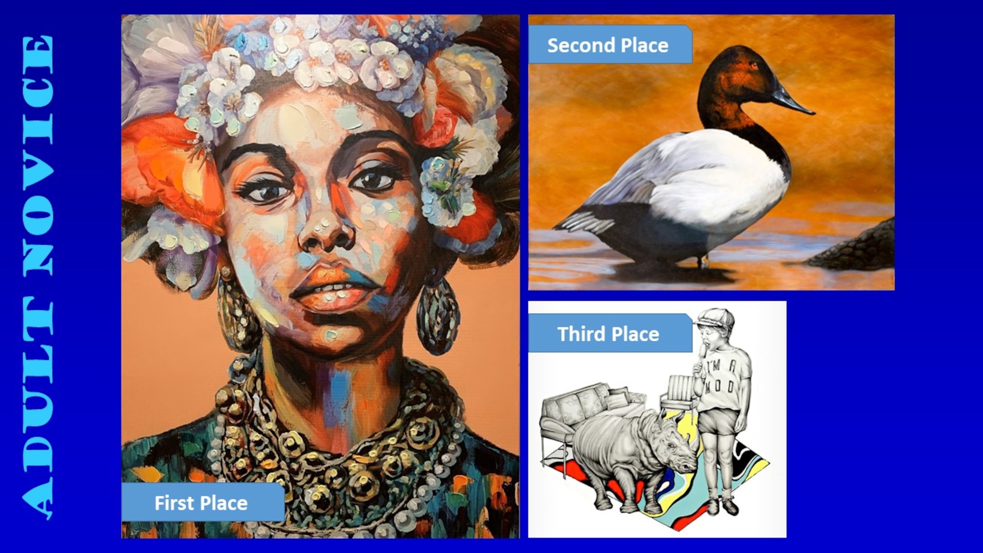 Photos of the top three winners of the Air Force Art Contest adult novice category.