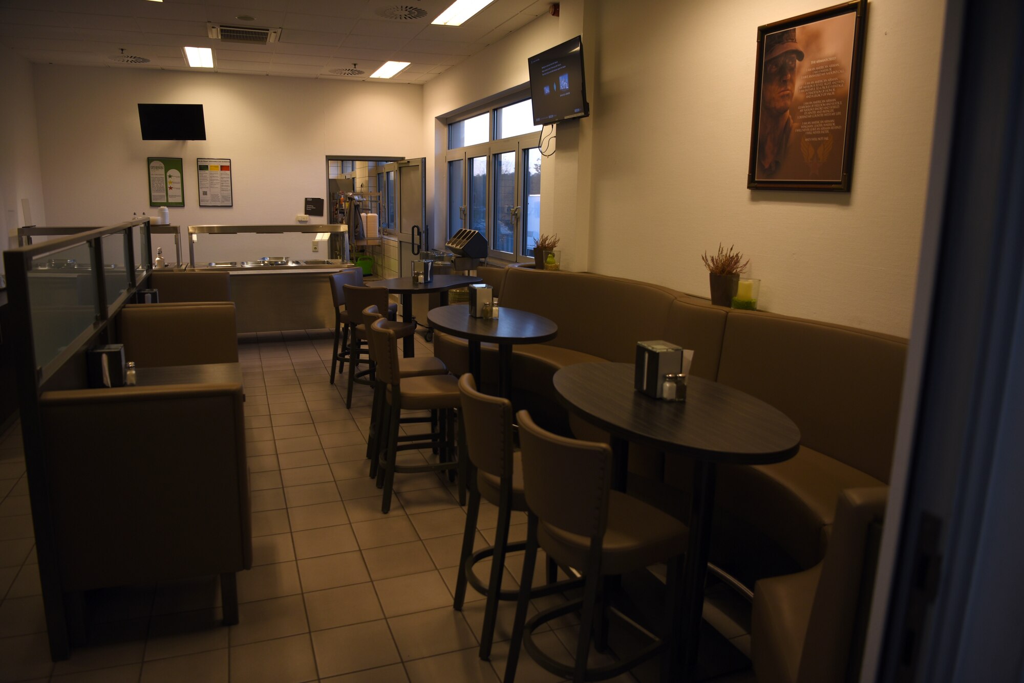 The Jawbone Flight Kitchen has a small seating area for patrons wanting to enjoy a hot meal at Ramstein Air Base, Germany, Feb. 6, 2020.