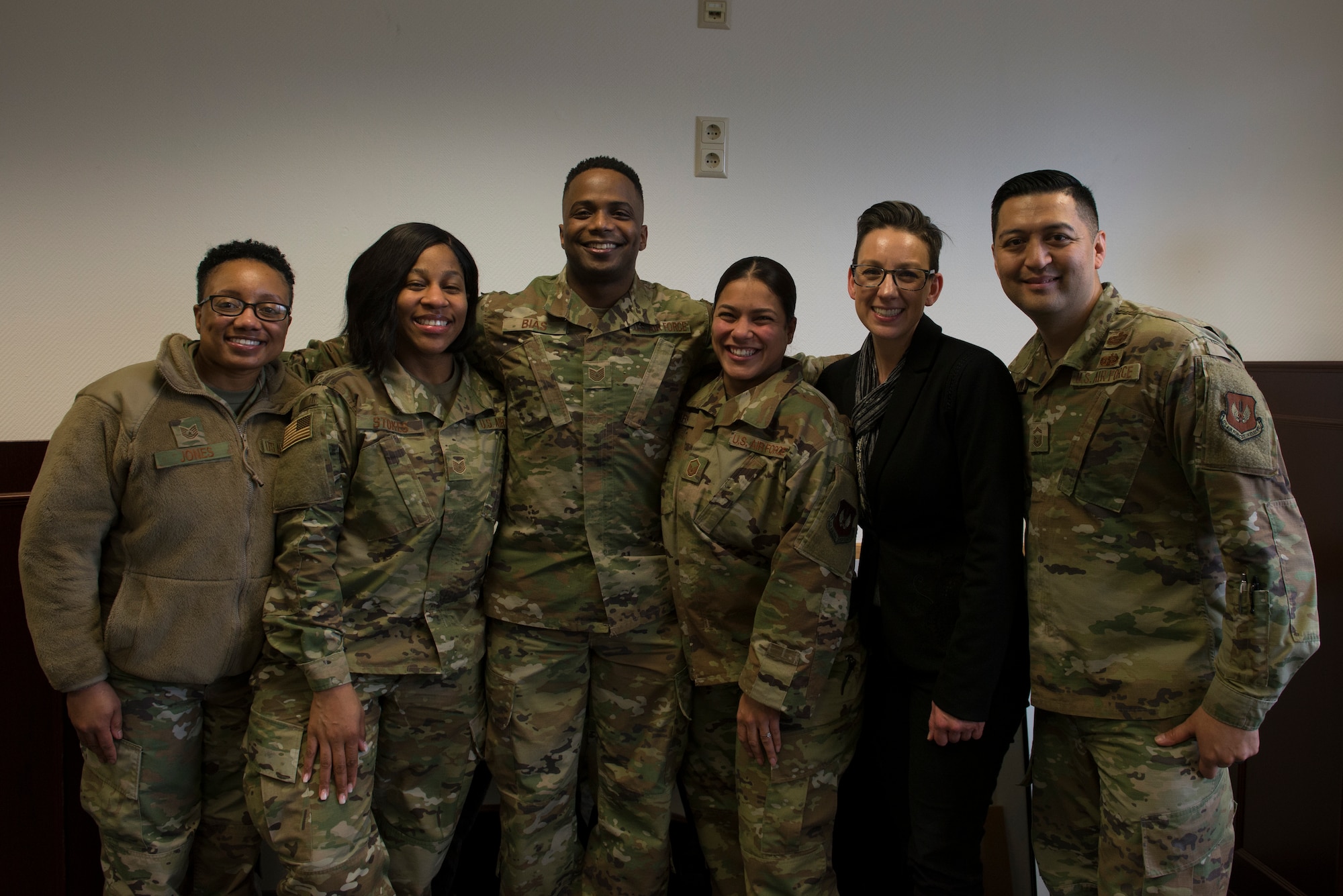 Members of the 86th Airlift Wing Equal Opportunity office pose for a photo at Ramstein Air Base, Germany, Jan. 30, 2020. Bias took feedback from over 4,400 surveys and advised commanders on how to break down barriers that affect morale, effectiveness and mission readiness.