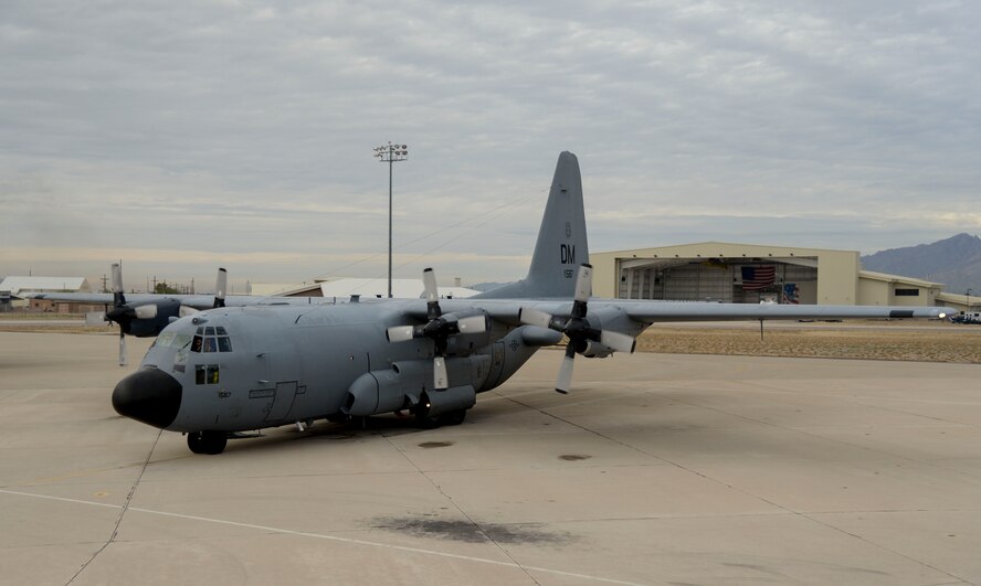 An EC-130H sits on the flight line