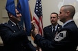 Chief Master Sgt. Paul Frisco relived his authority as the 111 Attack Wing’s command chief master sergeant to 111th ATKW Commander Col. Bill Griffin during a ceremony at Horsham Air Guard Station, Pennsylvania, Jan. 8, 2020. Chief Master Sgt. Robert Ferguson accepted authority as the incoming command chief master sergeant during the event. (U.S. Air National Guard Tech. Sgt. Andria Allmond)