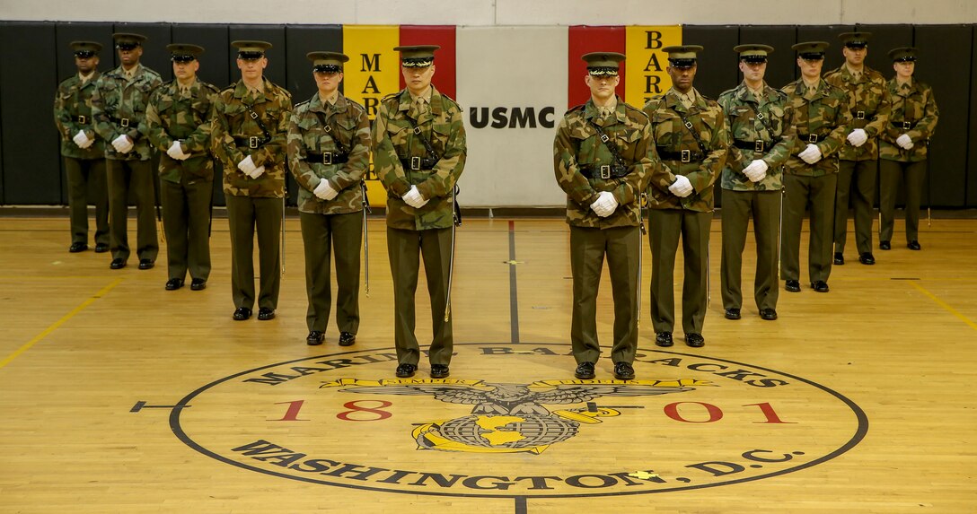 The Marines were selected to represent the Barracks as a part of the 2020 Parade Staff after several weeks of tirelessly drilling in Ceremonial Drill School and rigorous drill evaluations.