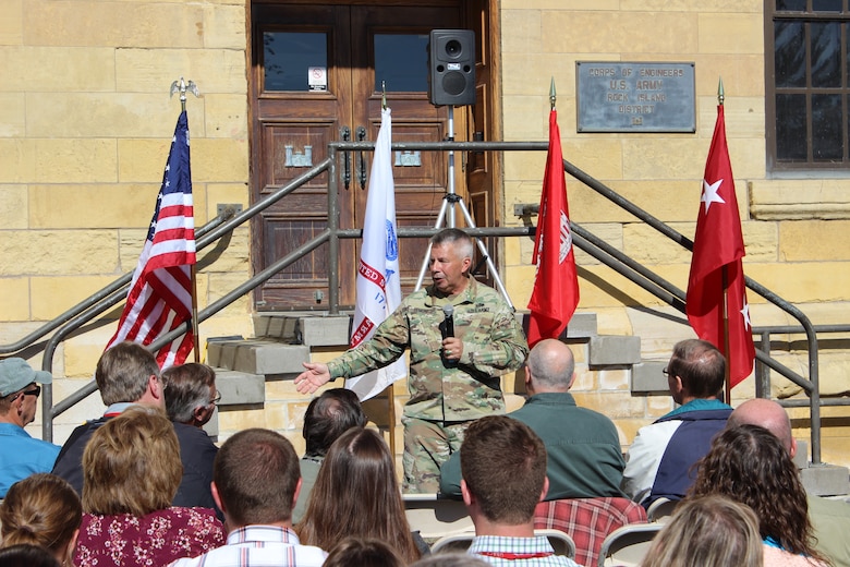 Lt. Gen. Todd T. Semonite, 54th Chief of Engineers and Commanding General of the U.S. Army Corps of Engineers, speaks to Rock Island District employees during a Town Hall on Oct 9.
