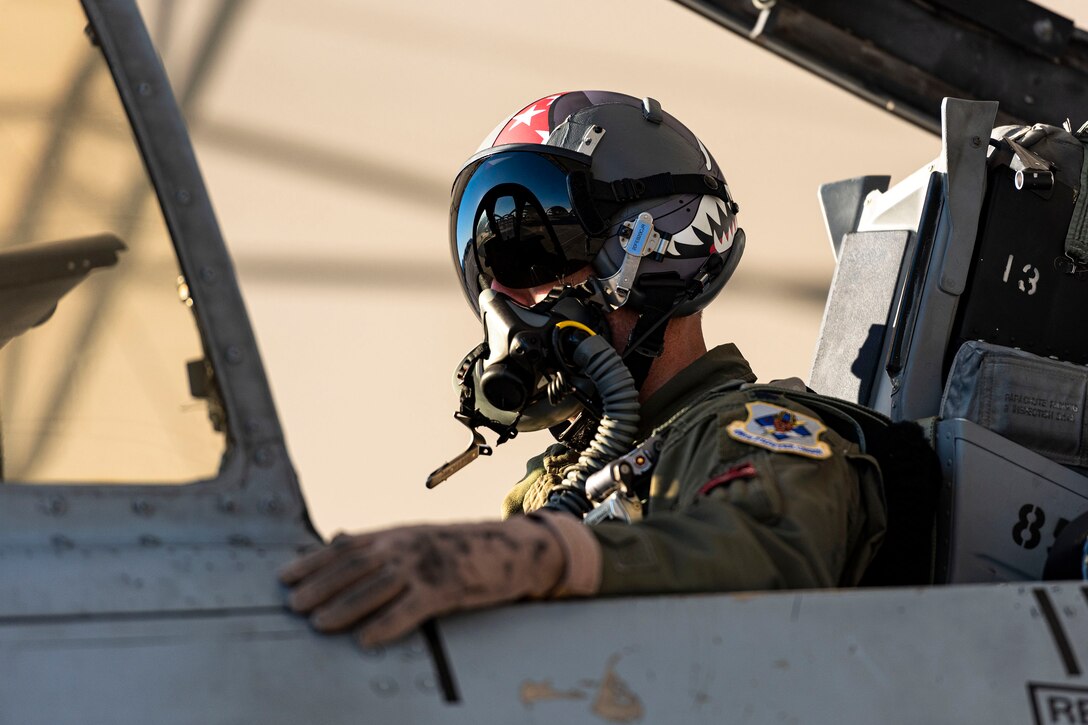 Photo of pilot awaiting takeoff.