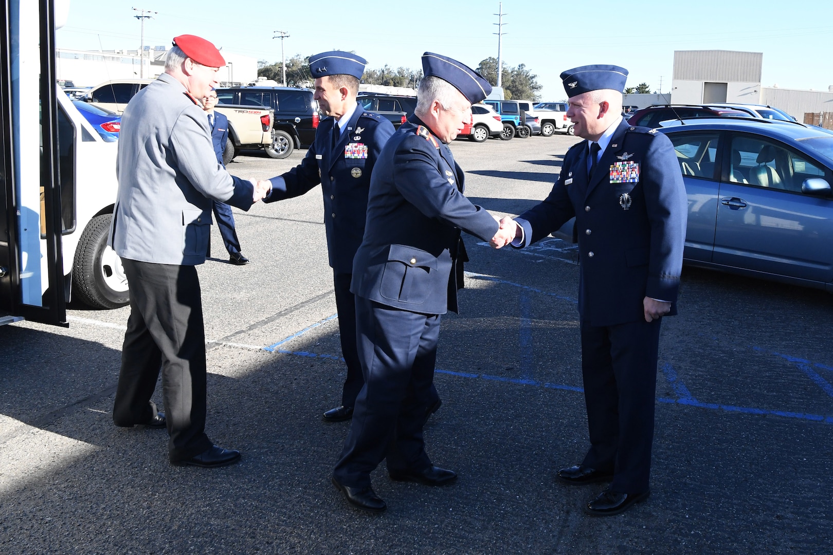 Photo of German delegation being greeted at Vandenberg