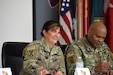 Brig. Gen. Kris A. Belanger, Commanding General, 85th U.S. Army Reserve Support Command responds to a question, asked by an Reserve Officers’ Training Corps cadet, during the Fort Jackson ROTC Leader Professional Development Symposium, February 7, 2020, at Fort Jackson, South Carolina.