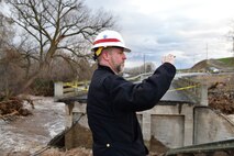 The District's Chief of Engineering, Dwayne Weston examines Wallula Bridge off Old Hwy 12 in Walla Walla.