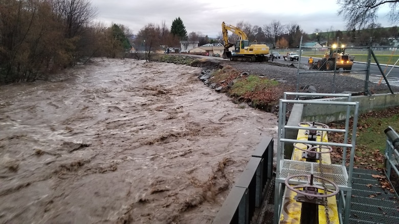 Walla Walla District Corps of Engineers floodfighting efforts in Milton Freewater on Friday Feb. 7.