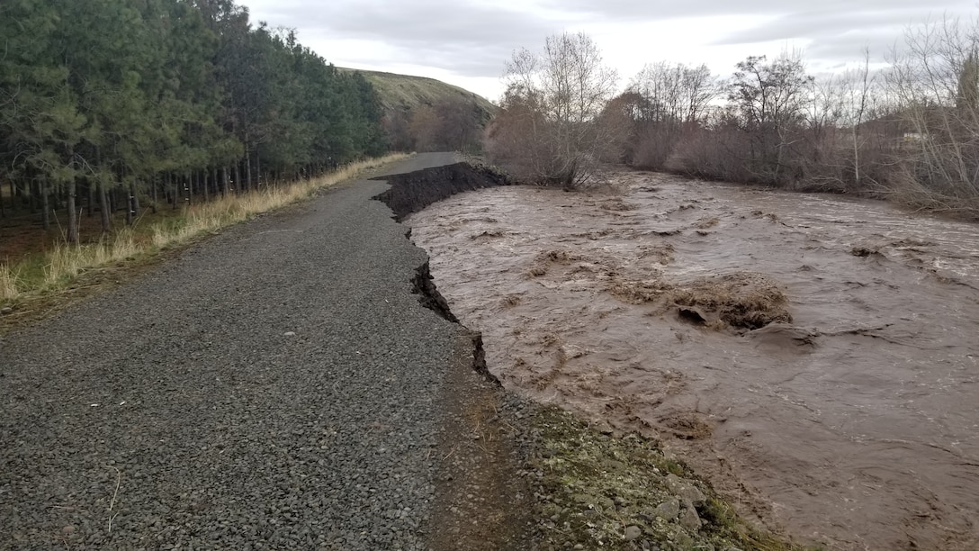 Erosion to a road in Milton Freewater on Feb. 7.