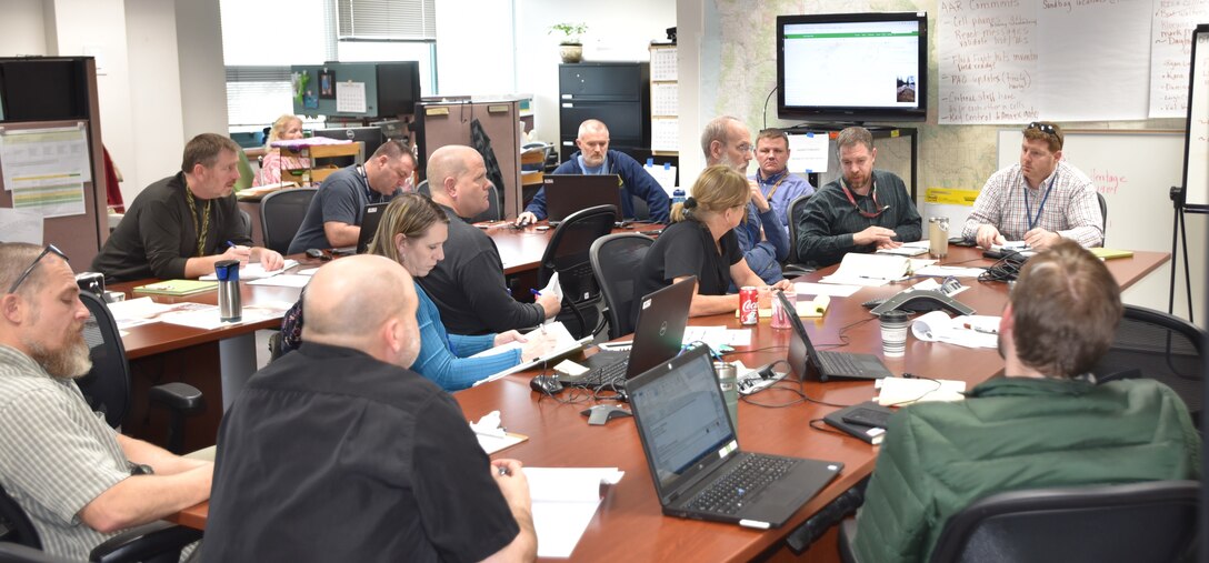 Walla Walla District Corps of Engineers Emergency Operation Center with Corps staff managing the Mill Creek Channel flows.