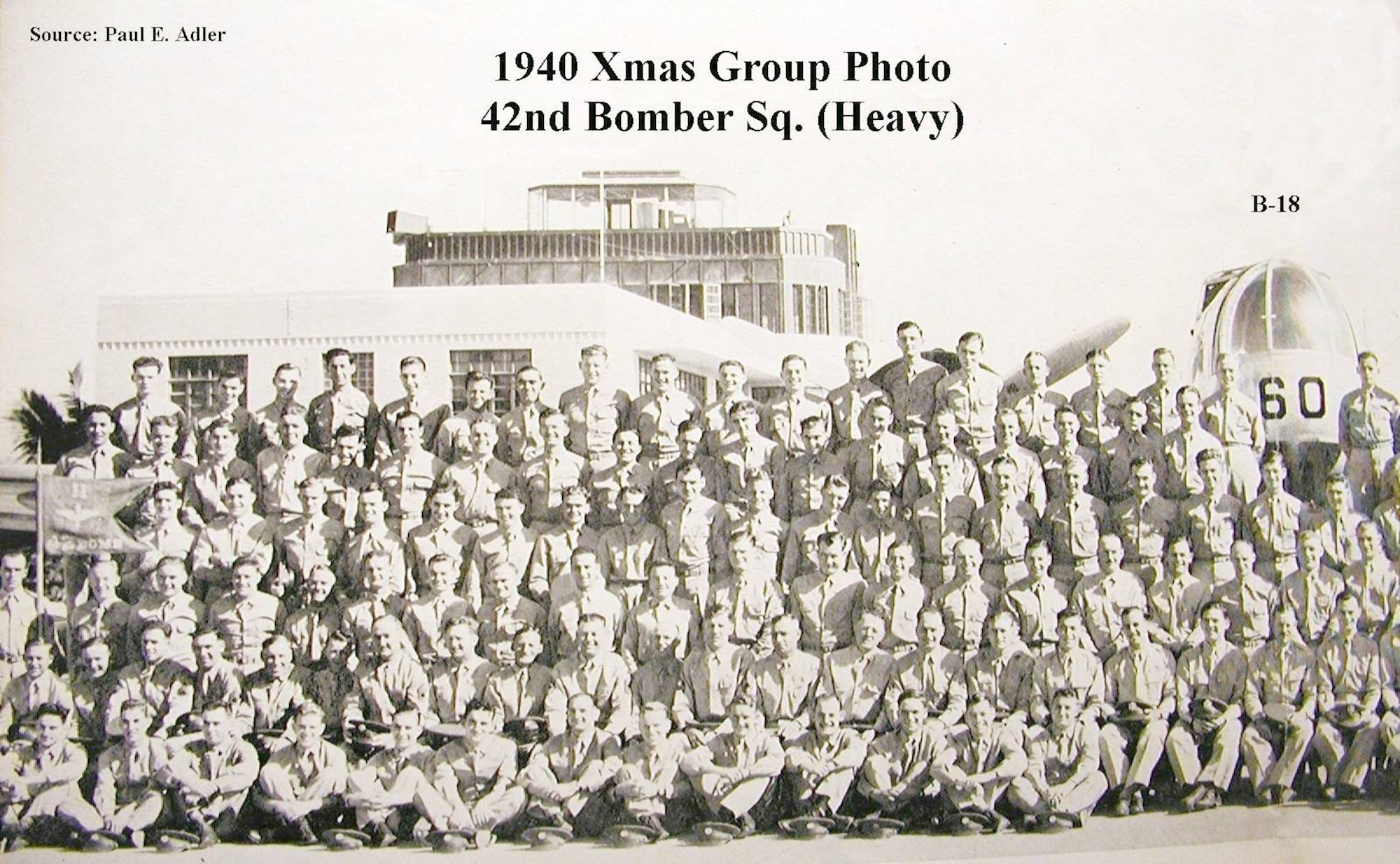 Vintage  group photo of the 42nd Bomber Squadron on Christmas Day in 1940.