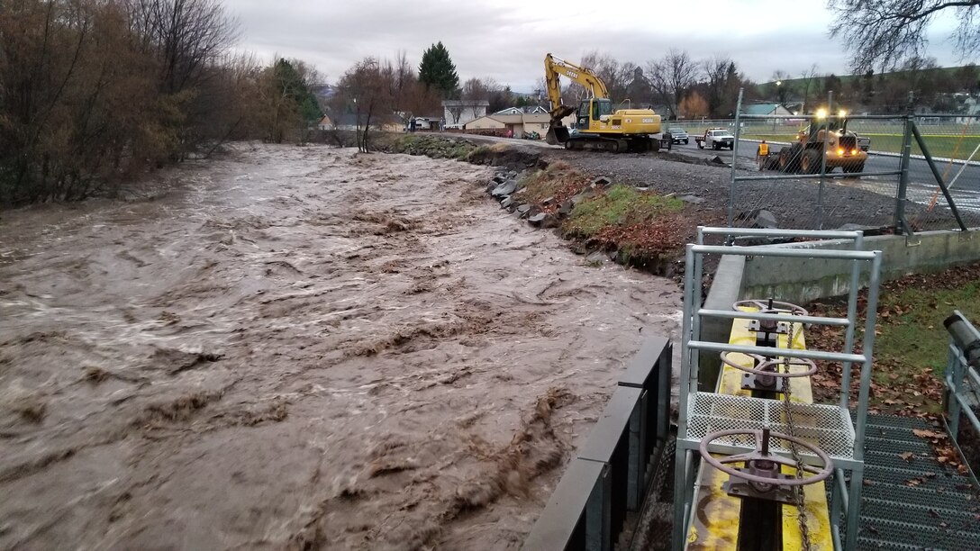 Walla Walla District Corps of Engineers floodfighting efforts in Milton Freewater on Friday Feb. 7.