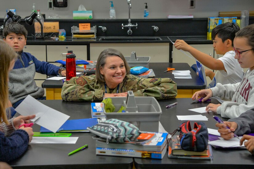 Col. Erin Cluff, 633d Mission Support Group Commander, participates in the Principal for a Day program at Tabb Middle School Jan. 28, 2020.