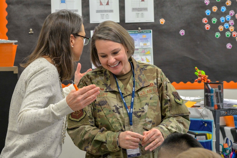 Col. Erin Cluff, 633d Mission Support Group Commander, participates in the Principal for a Day program at Tabb Middle School Jan. 28, 2020.