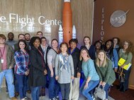 Students of Huntsville Center’s Leadership Development Program I course gather for a photo at the NASA Marshall Space Flight Center main building during a team-building trip to Redstone Arsenal, Alabama, Jan. 31, 2020.