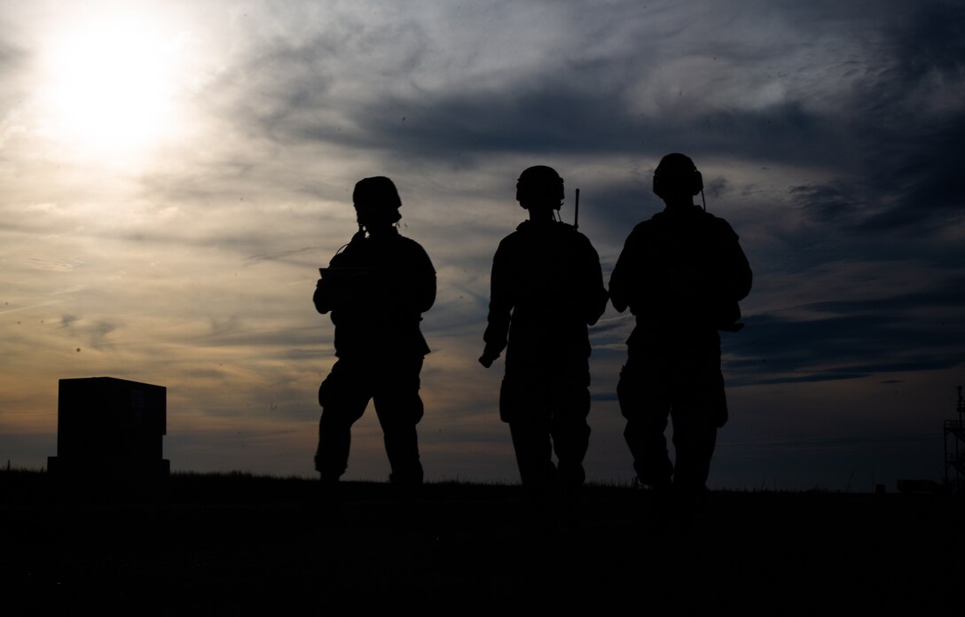 U.S. Marines with the Tactical Air Control Party Program call for close air support during Exercise Fireball Eagle at Marine Corps Air Station Cherry Point, N.C., Feb. 4, 2020. The training consisted of multiple scenarios using aircraft and ground support fire to simulate real warfighting situations. (U.S. Marine Corps photo by Lance Cpl. Brian Bolin Jr.)