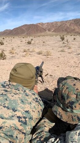 A Sniper from Headquarters and Service Company, 1st Battalion, 4th Marines, 1st Marine Division (Rein), conducts a live-fire shoot during Integrated Training Exercise, Twenty-Nine Palms, California, Jan. 30,2020.
