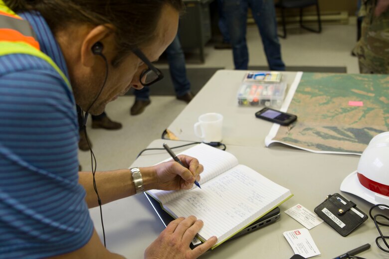 Jeffrey Bonafilia, Planning Study Specialist, for the Walla Walla Corps of Engineers recording incoming flows of the Mill Creek Channel.