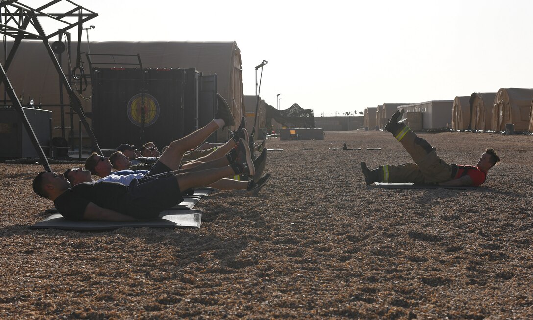 Photo of Airmen working out.