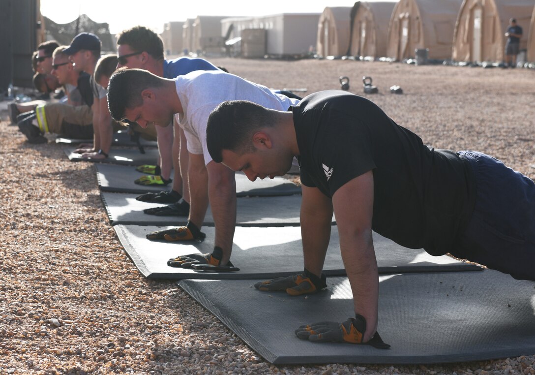 Photo of Airmen working out.