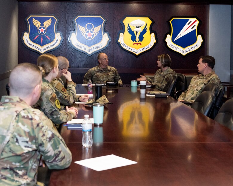 U.S. Air Force Col. Seth Graham, the 509th Bomb Wing vice commander, and U.S. Air Force Chief Master Sgt. Katie McCool, 509th BW command chief, speaks to Airmen before they present their ideas on Jan. 28, 2020, at Whiteman Air Force Base, Mo. The Innovation Pitch Day allowed the Airmen to present their ideas to inspire change for the Whiteman AFB sponsorship program. (U.S. Air Force photo by Airman 1st Class Christina Carter)