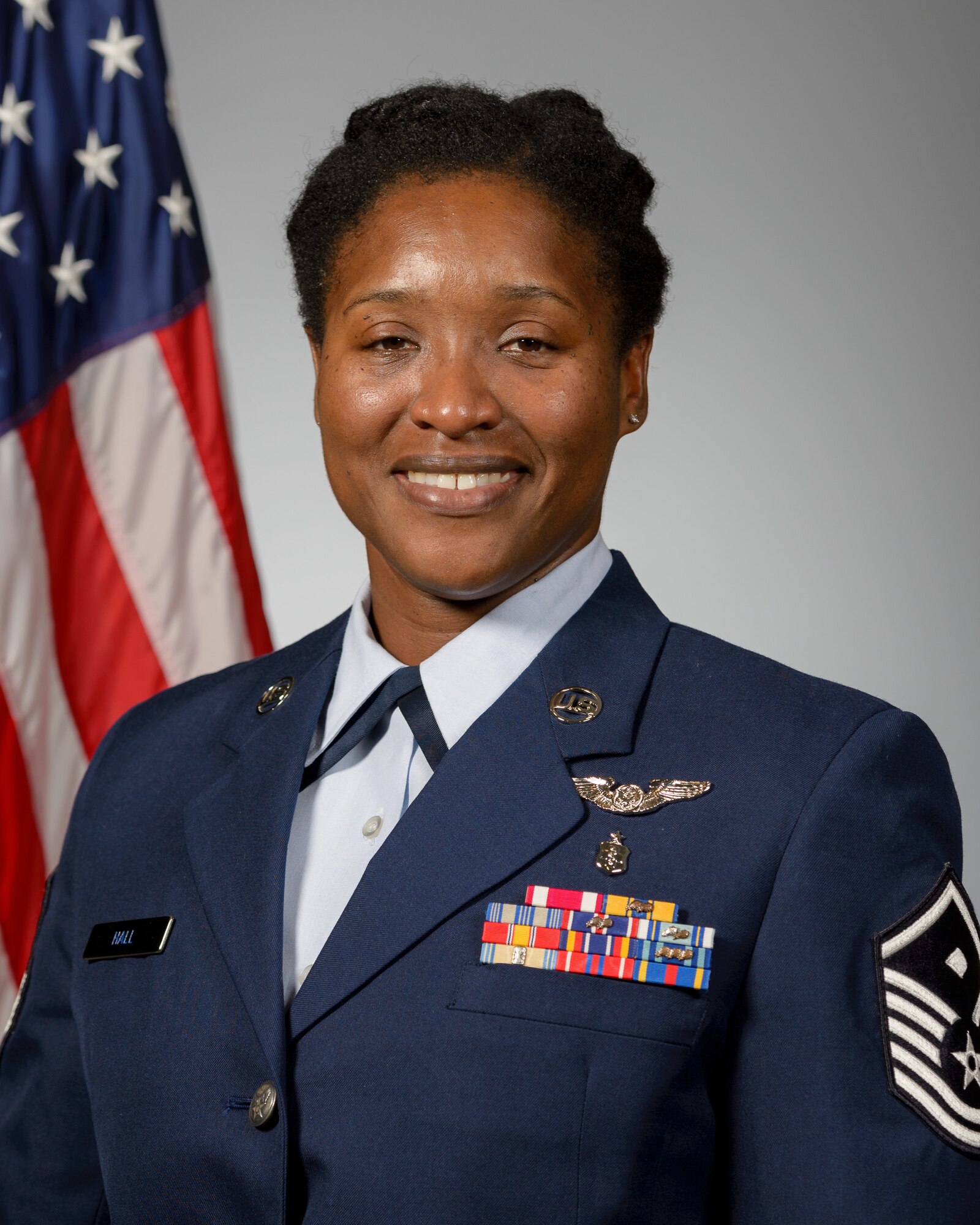 Official Photo of Master Sgt. Kimelyn Hall, 403rd OSS taken at Wall Studio at Kessler AFB on Sept. 27, 2019. (U.S. Air Force Photo by Andre' Askew)