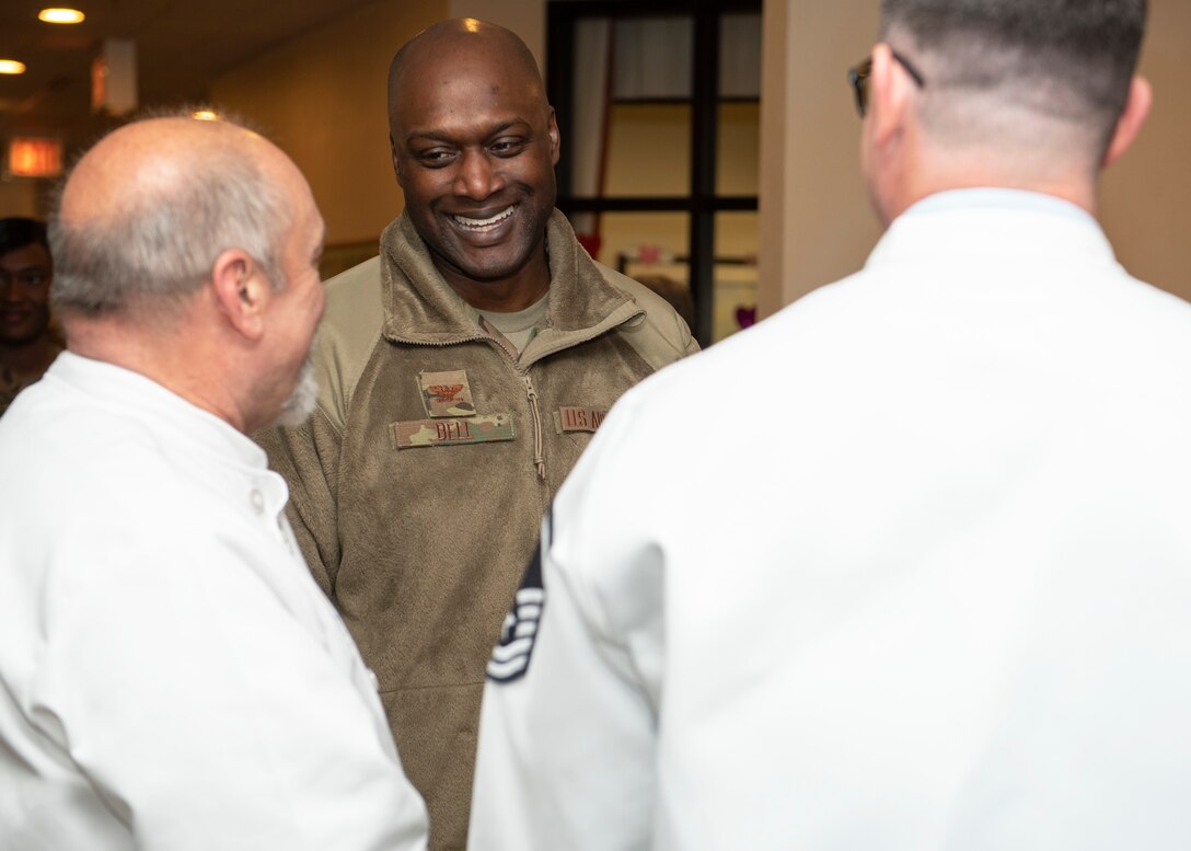 Col. Kenyon Bell, 82nd Training Wing commander, center, speaks with Hennessy Award evaluators at Sheppard Air Force Base, Texas, Feb. 7, 2020. Sheppard was chosen to be evaluated for the chance the win the Hennessy Award. Bell came to show support before the evaluation began. (U.S. Air Force photo by Senior Airman Pedro Tenorio)