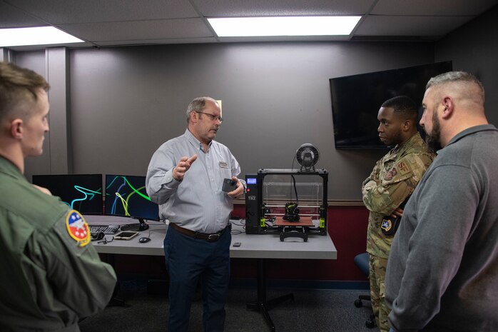 Jeffery Lee, the chief of the Wing Innovation Advancement Center assigned to the 97th Force Support Squadron, explains some of the real life applications that the center can assist with,
