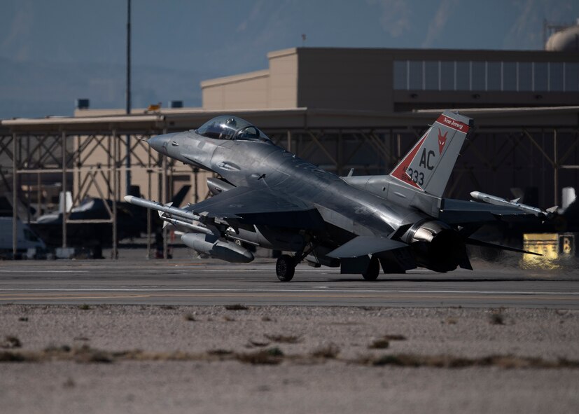 An aircraft takes off.