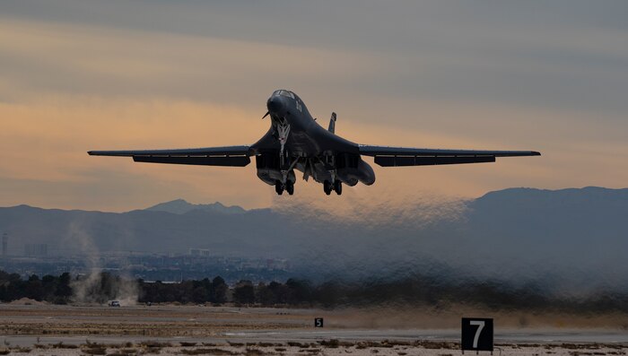 An aircraft takes off.